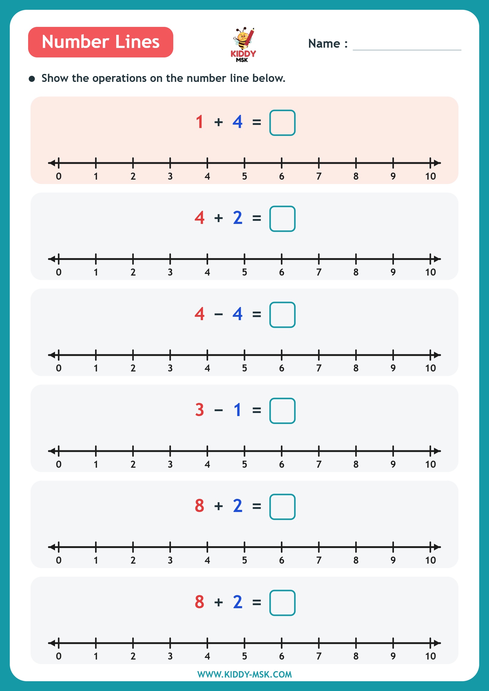 Number Lines — linii numerice în engleză — prima pagină